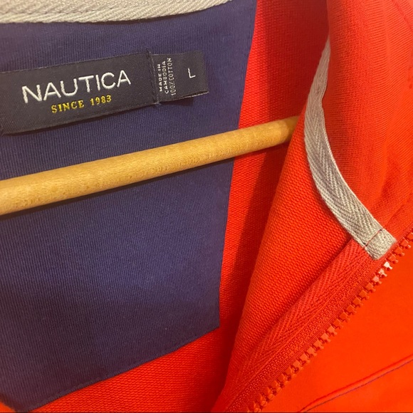 🎉2/$20 Nautica Mens Large Collared LongSleeve Zipper Polo Bright Red Golf Shirt - Picture 5 of 15